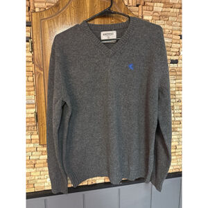 Express Sweater Mens XL 100% Lambswool V Neck Gray Long Sleeve Logo